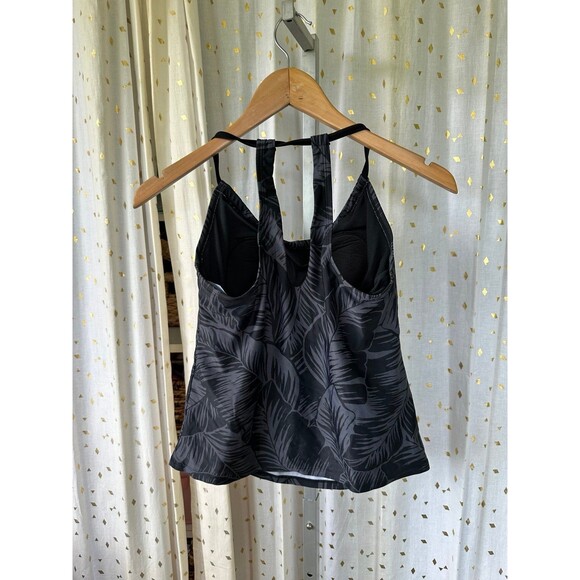Kona Sol Tropical Palms Black Gray Halter Racerback Tankini Swim Top XS - Picture 3 of 6